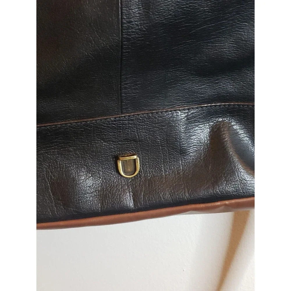Fossil Evan Leather Commuter Crossbody Bag Black Brown Push Lock Closure 10x4" - Picture 9 of 10